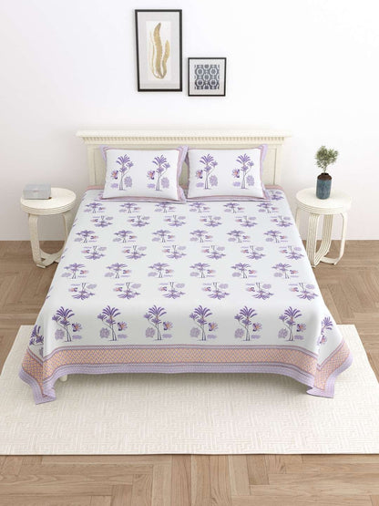 100% Pure Cotton Traditional Printed Bedsheet for Double Bed King Size Bedsheet with 2 Pillow Covers
