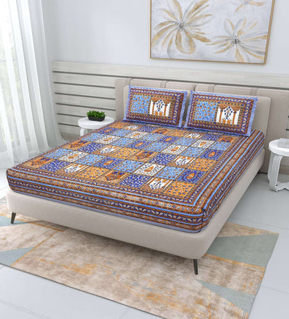 100% Pure Cotton Traditional Printed Bedsheet for Double Bed King Size Bedsheet with 2 Pillow Covers