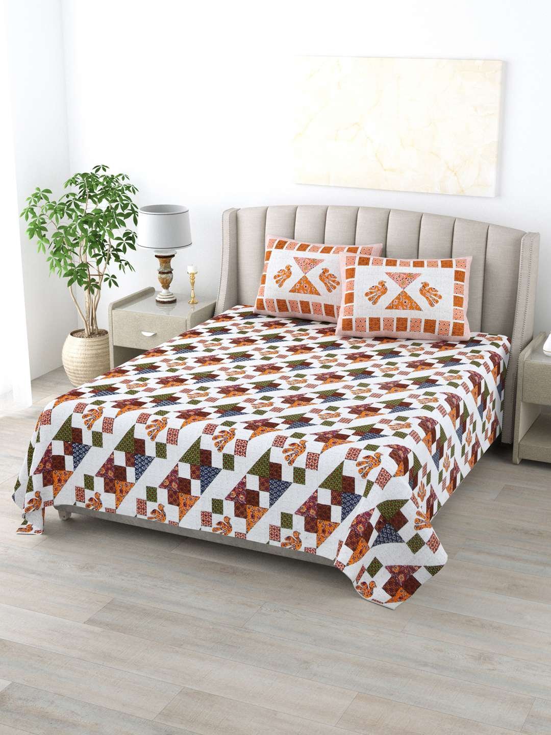 100% Pure Cotton Traditional Printed Bedsheet for Double Bed King Size Bedsheet with 2 Pillow Covers