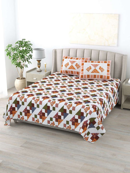 100% Pure Cotton Traditional Printed Bedsheet for Double Bed King Size Bedsheet with 2 Pillow Covers