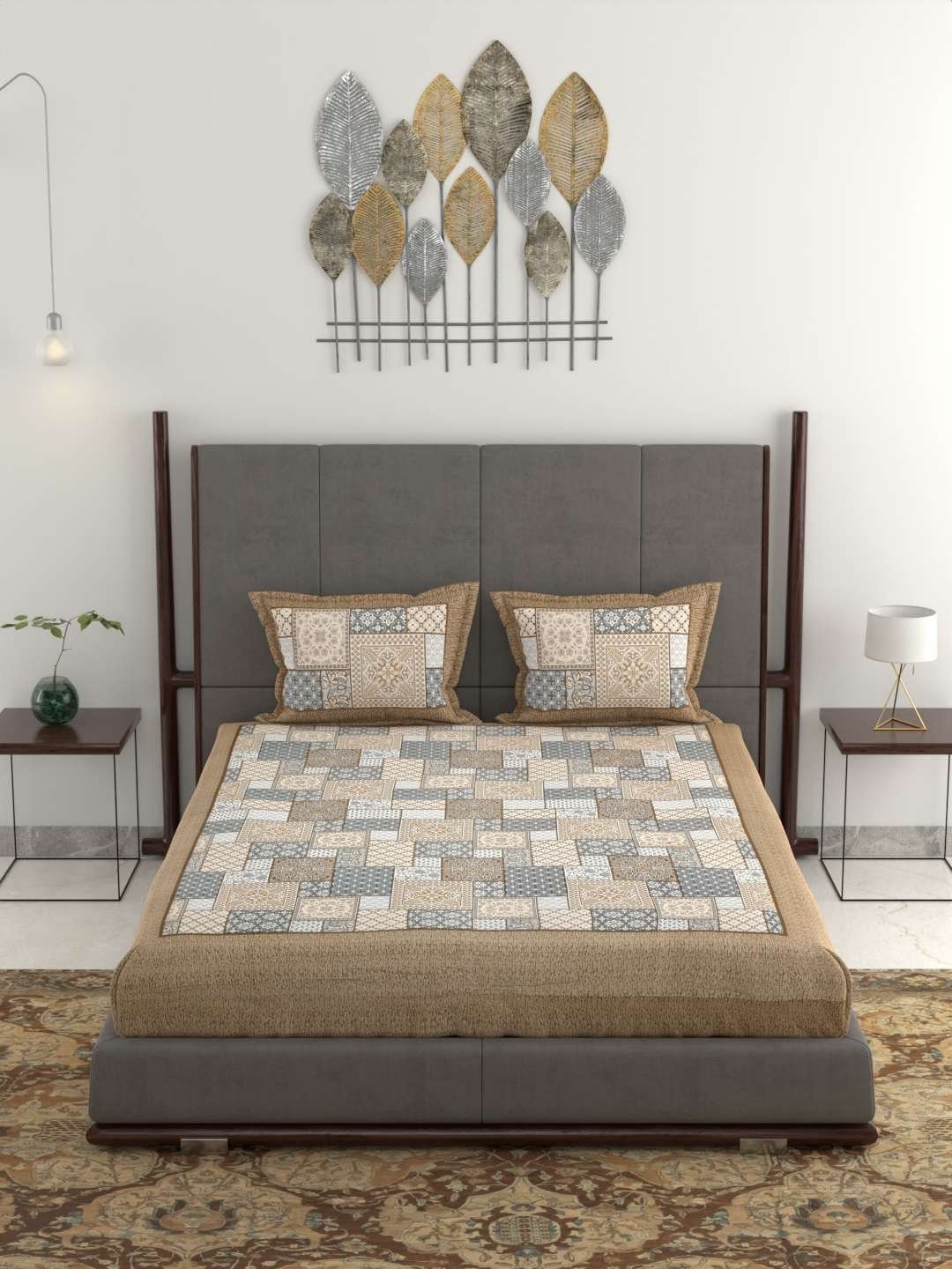 100% Pure Cotton Traditional Printed Bedsheet for Double Bed King Size Bedsheet with 2 Pillow Covers