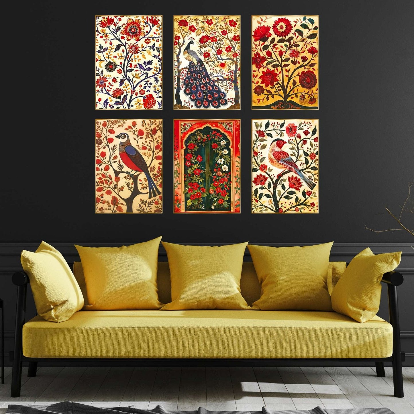 Set of Six Wall Paintings for Wall Dacoration Golden Framed Wall Paintings for Living Room & Bedroom Wall Art for Home Decoration & Office Wall Décor (13×10 inch CH-GD6-9)
