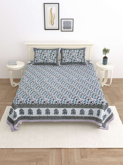 100% Pure Cotton Traditional Printed Bedsheet for Double Bed King Size Bedsheet with 2 Pillow Covers