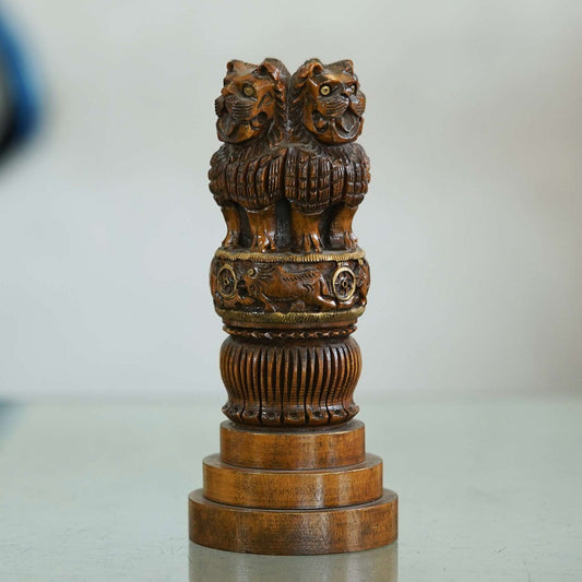 Handcrafted Wooden Ashoka Pillar Replica: Symbol of Indian Heritage