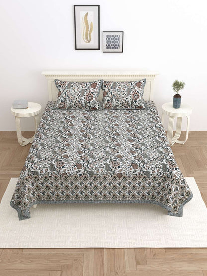 100% Pure Cotton Traditional Printed Bedsheet for Double Bed King Size Bedsheet with 2 Pillow Covers