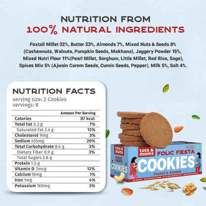 Healthy & Nutritional Folic Fiesta -   Foxtail Millet & Almond Savory Cookies for Moms - Pack of 3 | 150g Each
