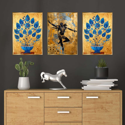 Set of Three Wall Paintings for Wall Dacoration Golden Framed Wall Paintings for Living Room & Bedroom Wall Art for Home Decoration & Office Wall Décor (24×18 inch CH-GD3-10)