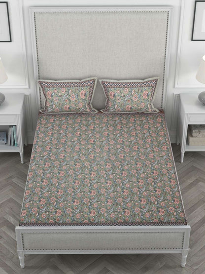100% Pure Cotton Traditional Printed Bedsheet for Double Bed King Size Bedsheet with 2 Pillow Covers