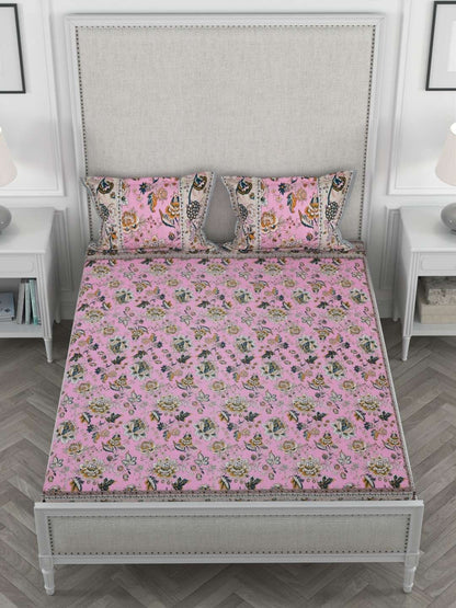 100% Pure Cotton Traditional Printed Bedsheet for Double Bed King Size Bedsheet with 2 Pillow Covers
