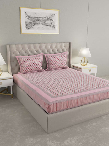 100% Pure Cotton Traditional Printed Bedsheet for Double Bed King Size Bedsheet with 2 Pillow Covers