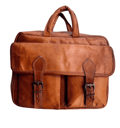 Craftshades – 11*15″ Double Pocket Handcrafted Laptop Messenger Goat Leather Bag | 100% Genuine Leather