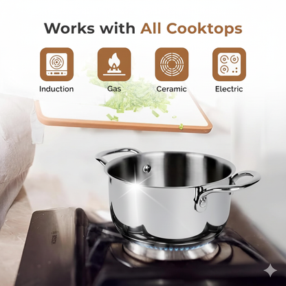 Esspy Triply Stainless Steel Casserole/Biryani Pot/Stock Pot with S.s Lid, Non Stick, Triply Biryani Pot, Metal Spatula Friendly, Induction & Gas Stove Compatible