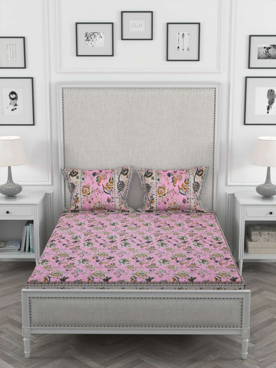 100% Pure Cotton Traditional Printed Bedsheet for Double Bed King Size Bedsheet with 2 Pillow Covers
