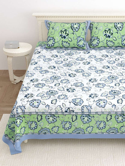 100% Pure Cotton Traditional Printed Bedsheet for Double Bed King Size Bedsheet with 2 Pillow Covers
