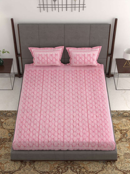 100% Pure Cotton Traditional Printed Bedsheet for Double Bed King Size Bedsheet with 2 Pillow Covers
