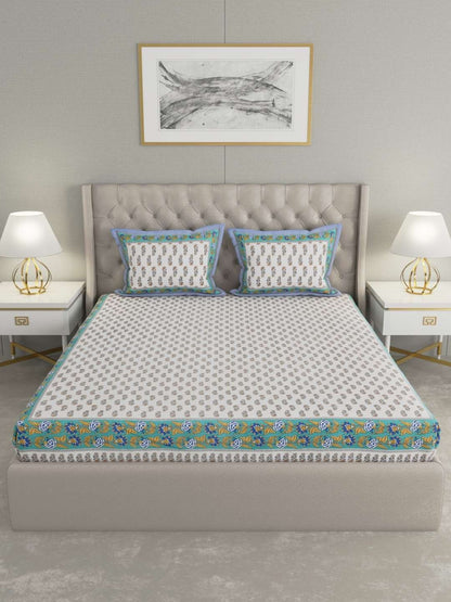 100% Pure Cotton Traditional Printed Bedsheet for Double Bed King Size Bedsheet with 2 Pillow Covers
