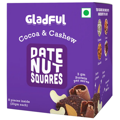 Gladful Date Nut Squares Cocoa and Cashew - 8 Bars
