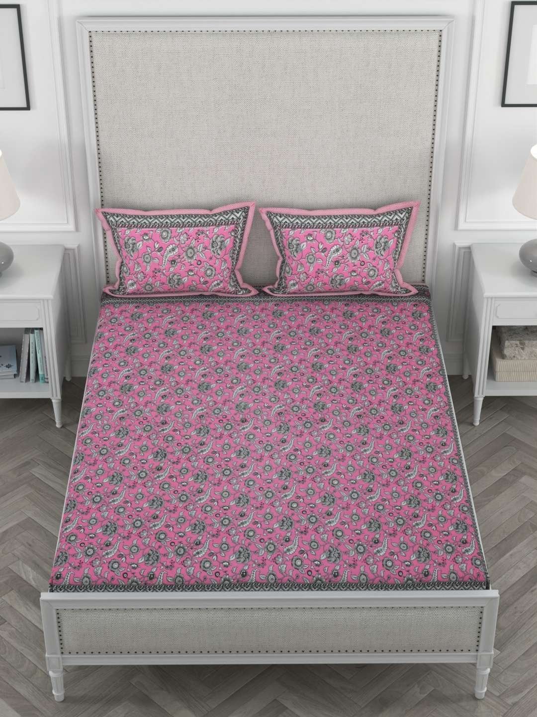 100% Pure Cotton Traditional Printed Bedsheet for Double Bed King Size Bedsheet with 2 Pillow Covers