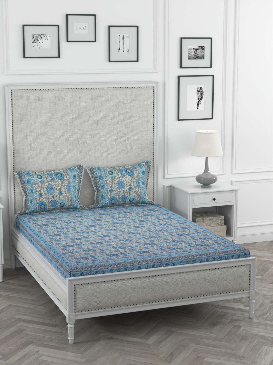 100% Pure Cotton Traditional Printed Bedsheet for Double Bed King Size Bedsheet with 2 Pillow Covers