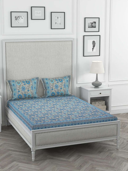 100% Pure Cotton Traditional Printed Bedsheet for Double Bed King Size Bedsheet with 2 Pillow Covers