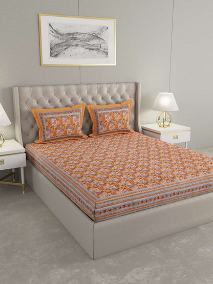 100% Pure Cotton Traditional Printed Bedsheet for Double Bed King Size Bedsheet with 2 Pillow Covers