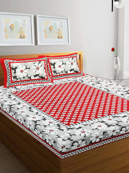 100% Pure Cotton Traditional Printed Bedsheet for Double Bed King Size Bedsheet with 2 Pillow Covers