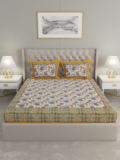 100% Pure Cotton Traditional Printed Bedsheet for Double Bed King Size Bedsheet with 2 Pillow Covers