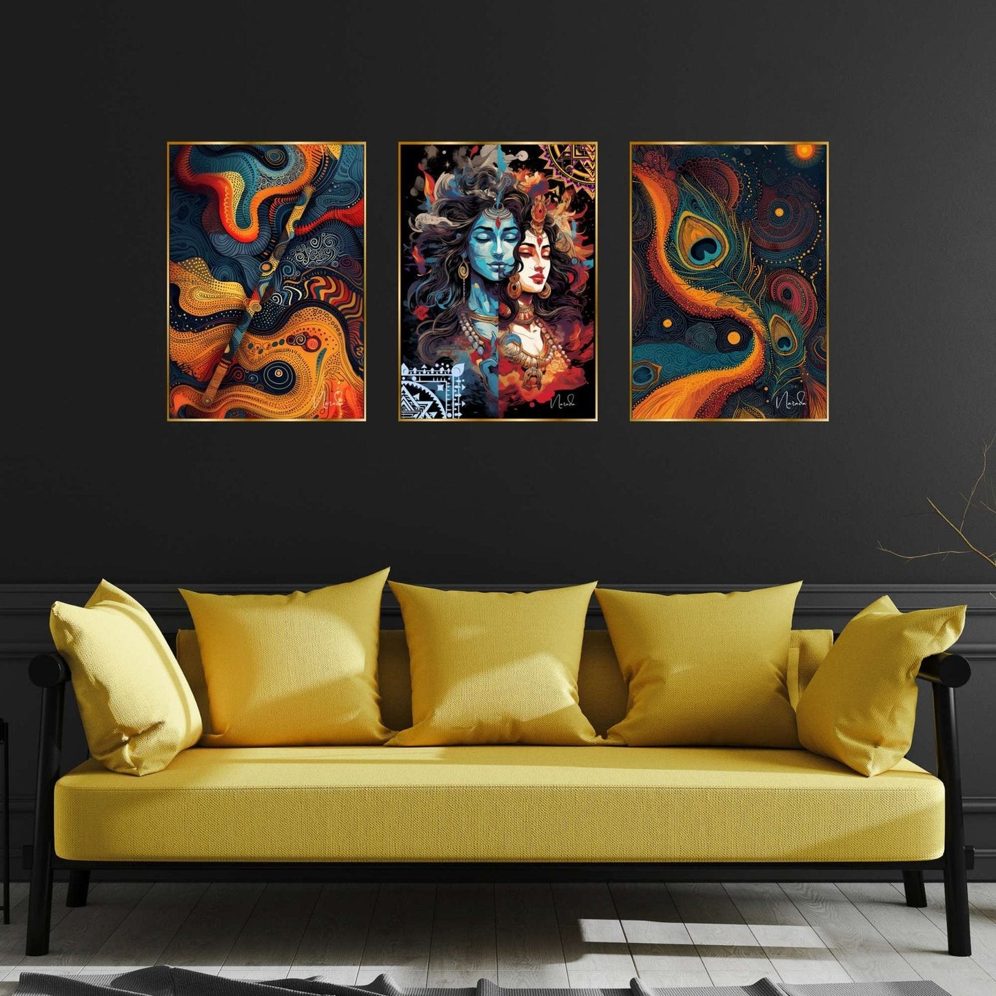 Set of Three Wall Paintings for Wall Dacoration Golden Framed Wall Paintings for Living Room & Bedroom Wall Art for Home Decoration & Office Wall Décor (18×12 inch CH-GD3-5)