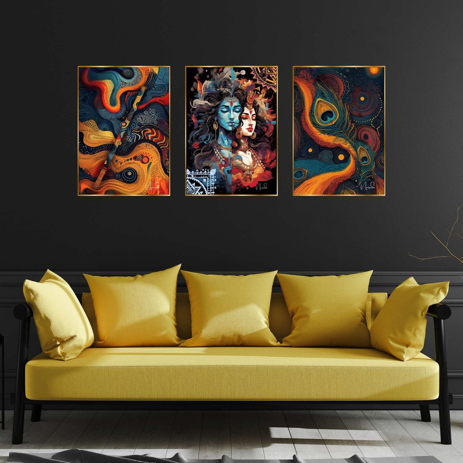 Set of Three Wall Paintings for Wall Dacoration Golden Framed Wall Paintings for Living Room & Bedroom Wall Art for Home Decoration & Office Wall Décor (18×12 inch CH-GD3-5)
