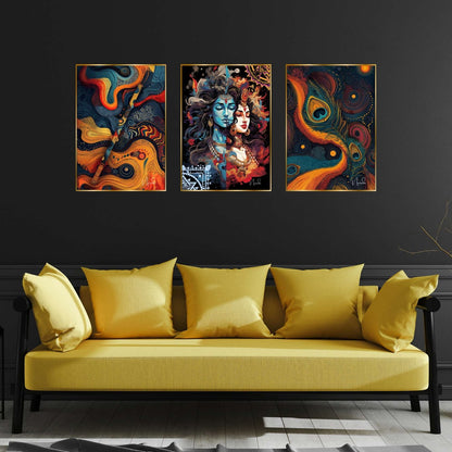 Set of Three Wall Paintings for Wall Dacoration Golden Framed Wall Paintings for Living Room & Bedroom Wall Art for Home Decoration & Office Wall Décor (18×12 inch CH-GD3-5)