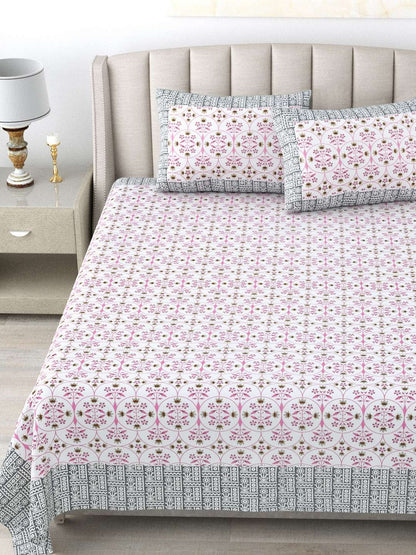 100% Pure Cotton Traditional Printed Bedsheet for Double Bed King Size Bedsheet with 2 Pillow Covers