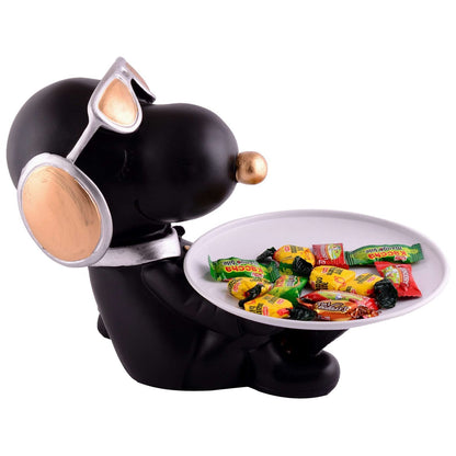 Decorative Black Resin Dog Showpiece for Home Decor, Living Room, Table Decoration for Gifting 8 Inches