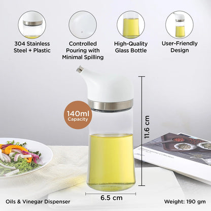 UMAI Small Glass Oil Dispenser with Leakproof Lid | 140ml | White
