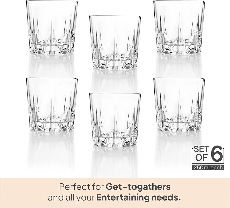 CELLO Estonia Glass Set of 6 Pcs 200 ml, Transparent | Freezer & Fridge Safe, Leadfree Dishwasher Safe Toughened Crystal Clear Glasses Set For Drinking Water Juice Milk Cocktail Mocktail Coldrink Soda