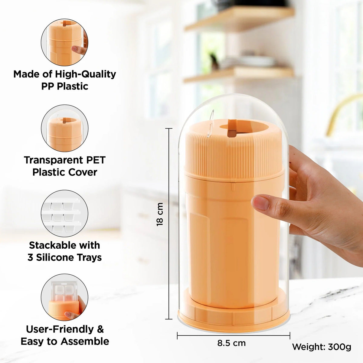UMAI Combo: Twisting Ice Cup & 3 Silicone Ice Cube Trays | Orange | 58 Ice Cubes