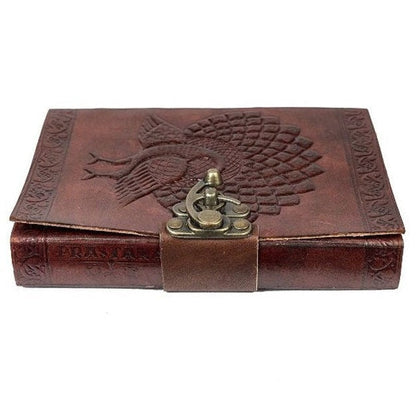 Craftshades – Metal Lock Brown Engraved Peacock Design 7″5 Handcrafted Leather Journal/Diary 200 page | 100% Genuine Leather