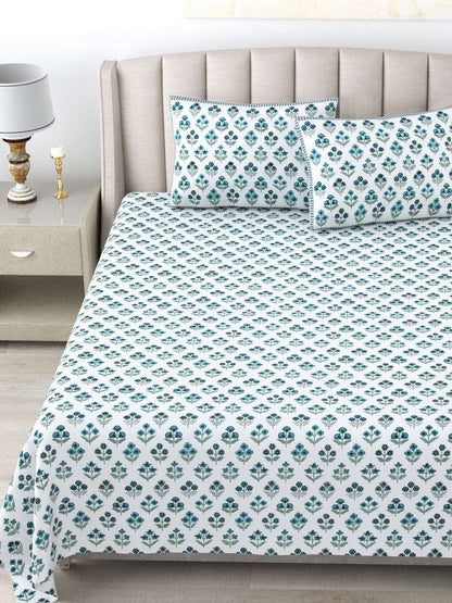 100% Pure Cotton Traditional Printed Bedsheet for Double Bed King Size Bedsheet with 2 Pillow Covers
