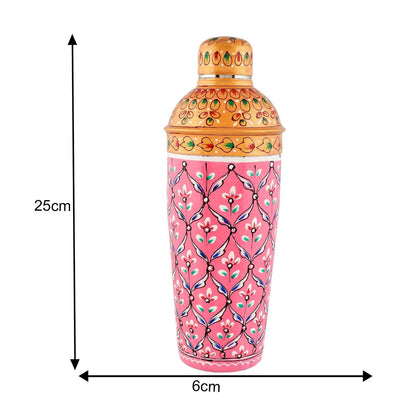 Premium Hand-Painted Pink Aluminium Water Bottle Flask with Floral Design
