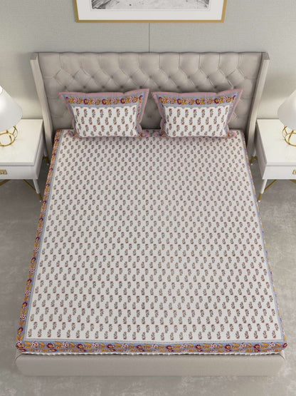 100% Pure Cotton Traditional Printed Bedsheet for Double Bed King Size Bedsheet with 2 Pillow Covers