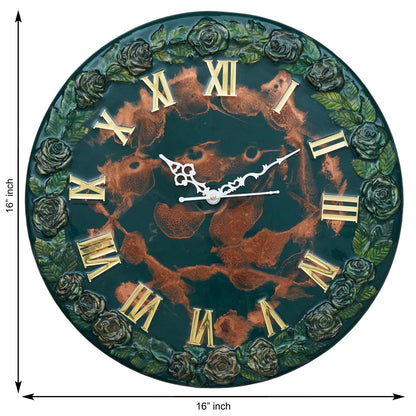 Exquisite Wooden Handmade Wall Clock Green With Brown Printed Acrylic Wall Clock for Home & Office Decorative Big Size Clock (16 Inch)