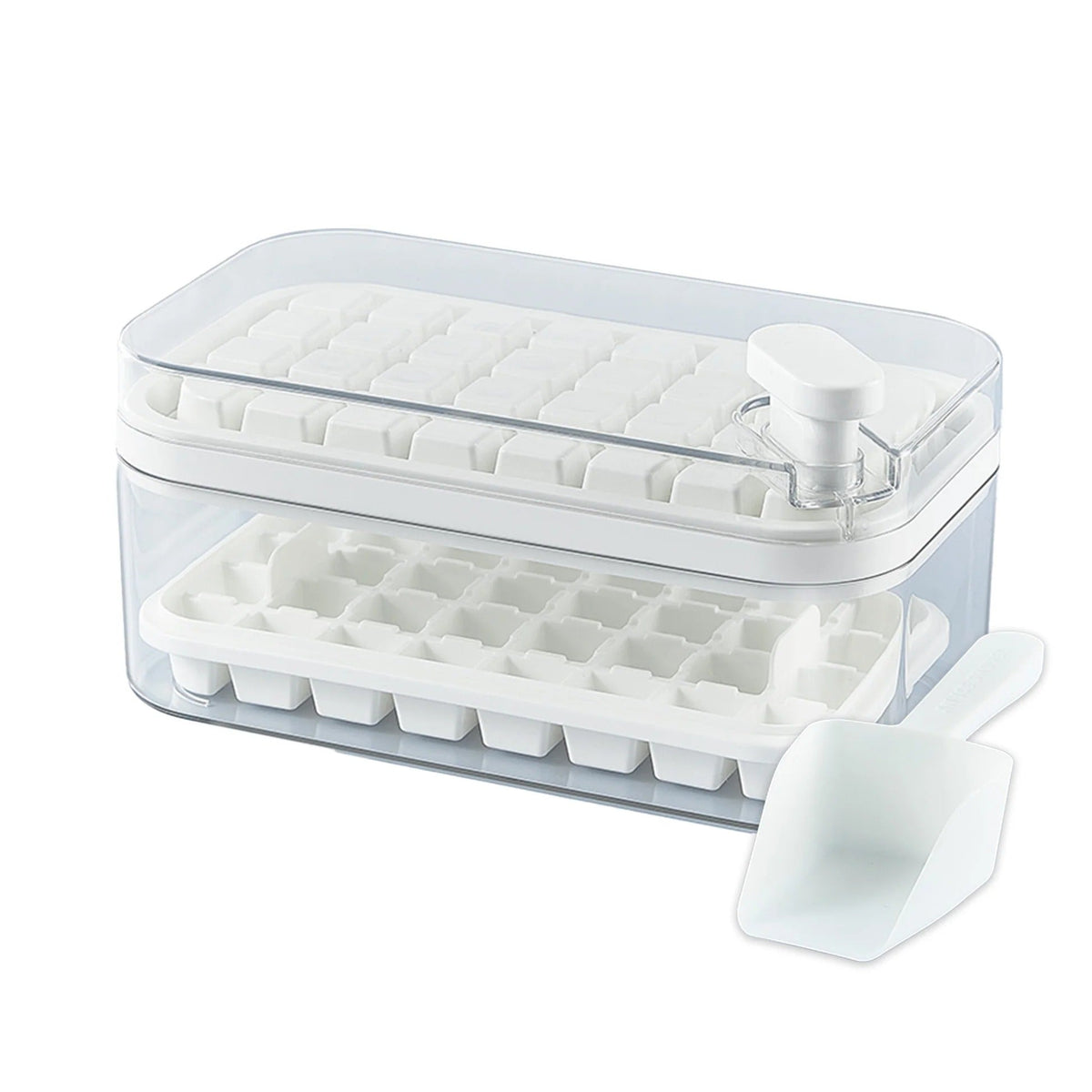 UMAI 2 Layer Ice Cube Tray | Effortless Demolding | 64 Compartments | White (NN23101D)