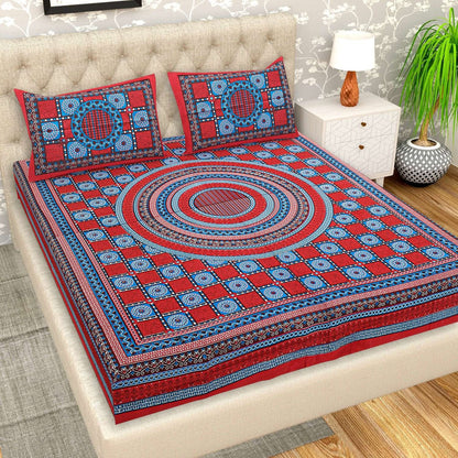 100% Pure Cotton Traditional Printed Bedsheet for Double Bed King Size Bedsheet with 2 Pillow Covers