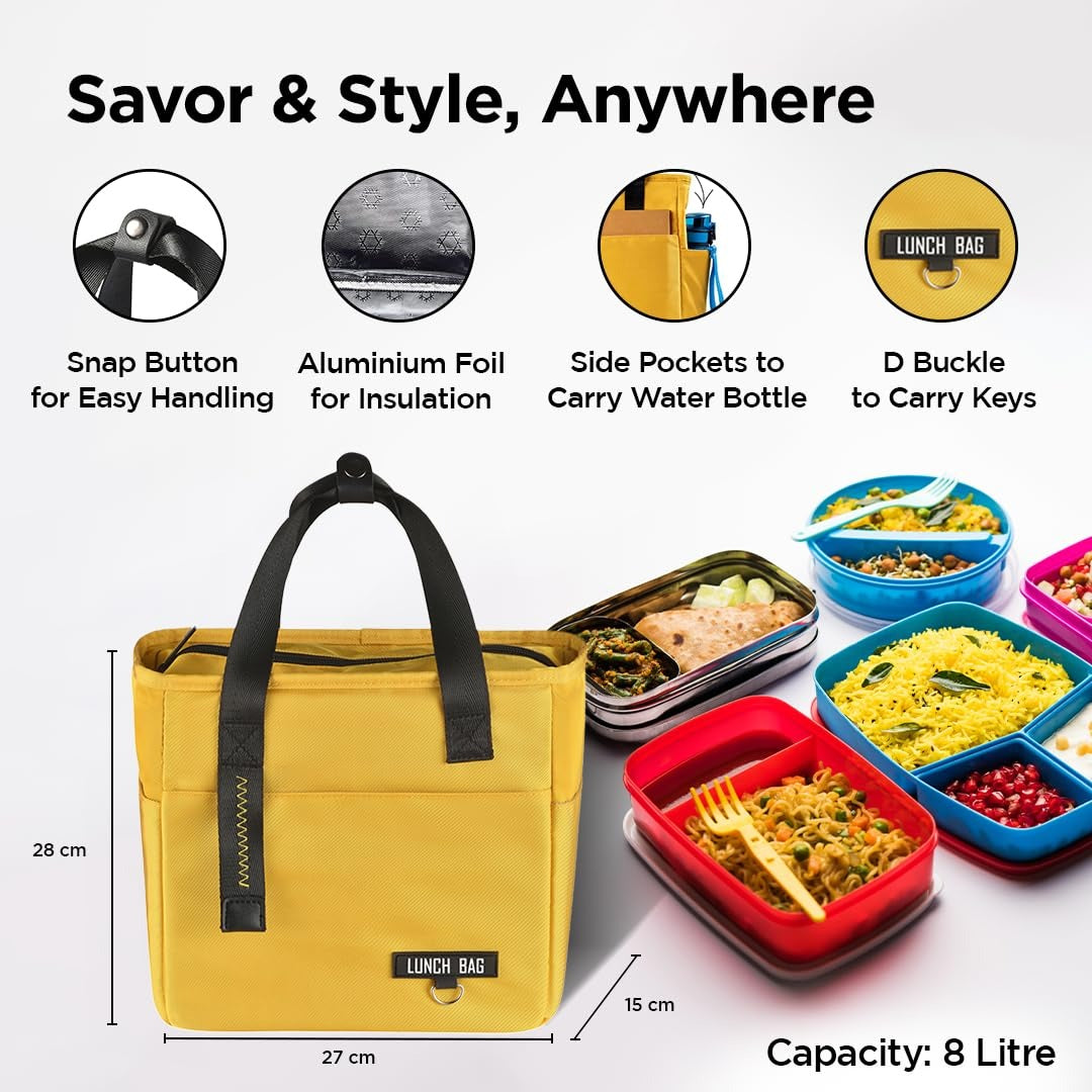 UMAI Insulated Tote Tiffin Bag | Large Capacity | Office School Camping Gym | Yellow