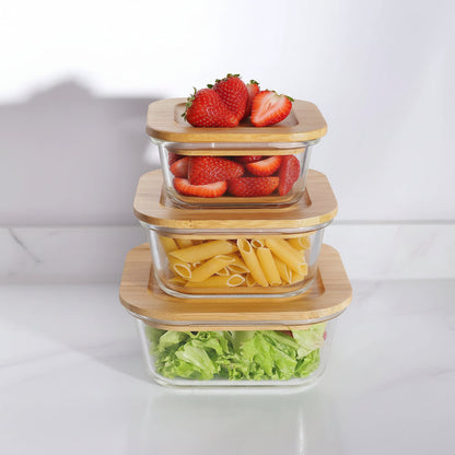 The Better Home Zest Series Borosilicate Food Containers with Bamboo Lid | 3pcs 320ml 520ml 800ml