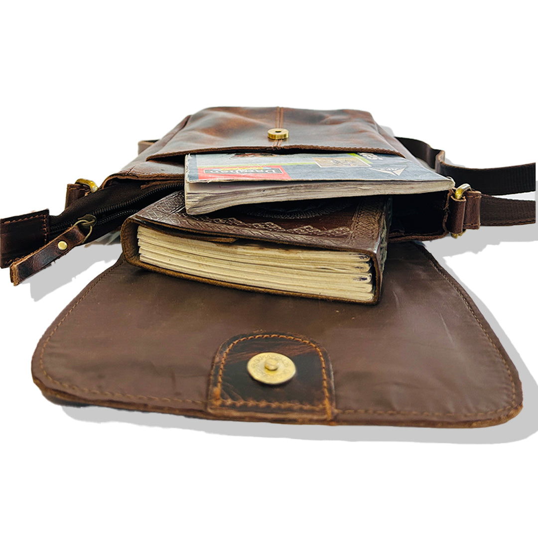 Craftshades -9 inches Brown Colour Buffalo Leather Sling Bag | 100% Genuine Leather
