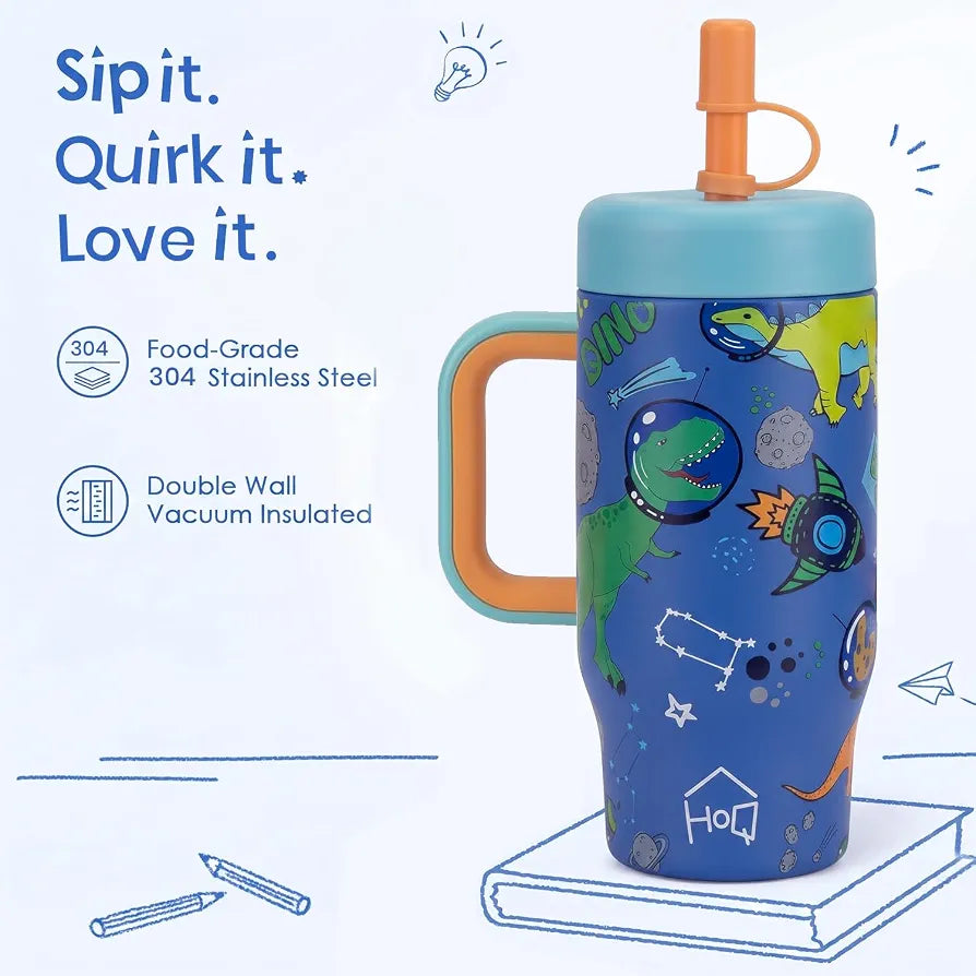 House of Quirk 530ml Kids Tumbler, Stainless Steel - Space Saurus