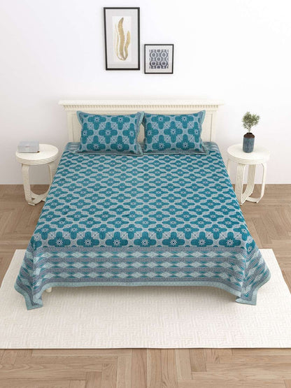 100% Pure Cotton Traditional Printed Bedsheet for Double Bed King Size Bedsheet with 2 Pillow Covers