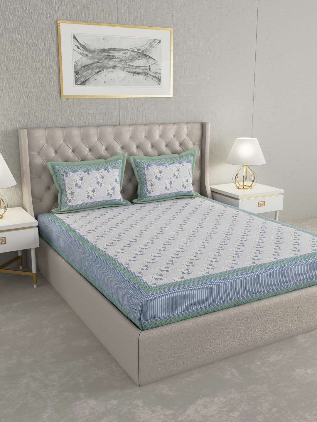100% Pure Cotton Traditional Printed Bedsheet for Double Bed King Size Bedsheet with 2 Pillow Covers