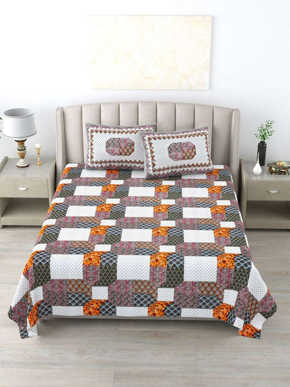 100% Pure Cotton Traditional Printed Bedsheet for Double Bed King Size Bedsheet with 2 Pillow Covers