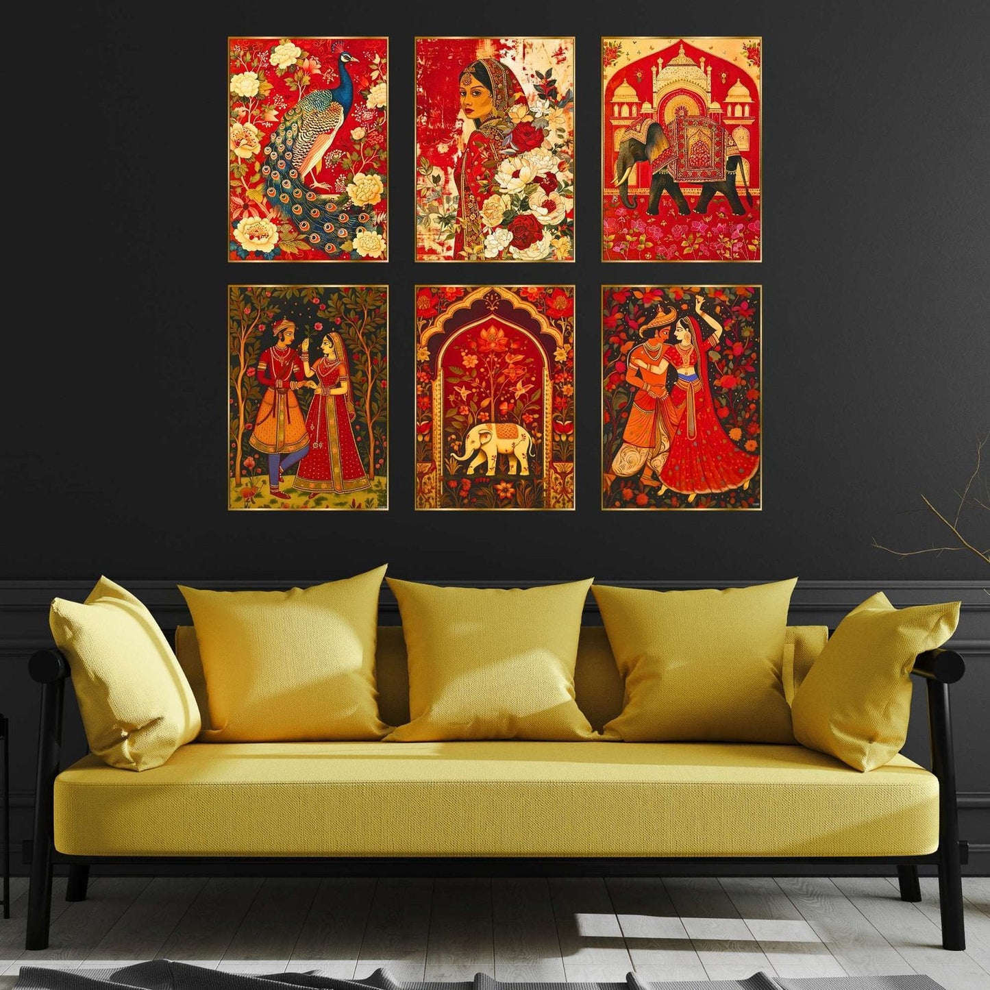 Set of Six Wall Paintings for Wall Dacoration Golden Framed Wall Paintings for Living Room & Bedroom Wall Art for Home Decoration & Office Wall Décor (17×13 inch CH-GD6-11)